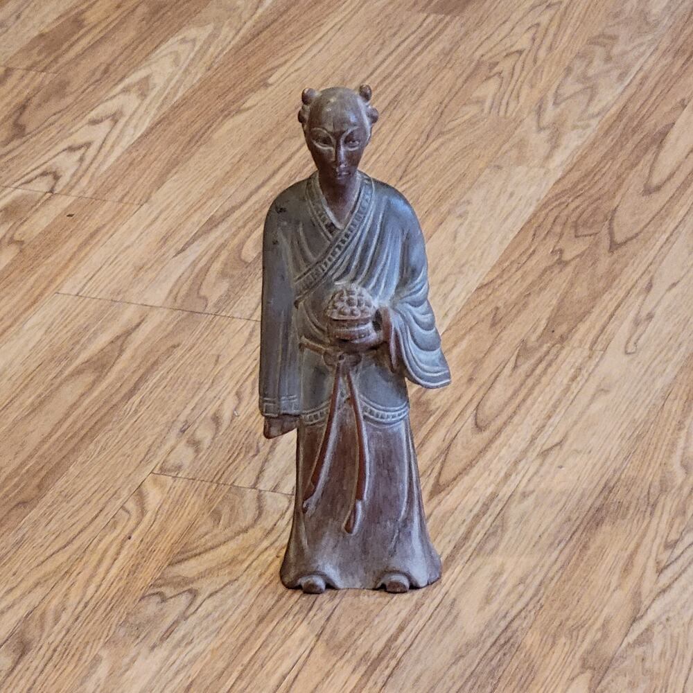 Vintage hand carved wood Chinese Asian young man figurine 13.75" tall